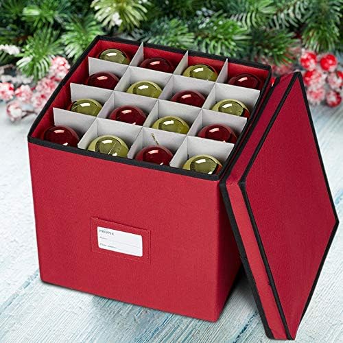 ProPik 64 Christmas Ornament Storage Box, 4 Tier Holds Up to 64 Ornaments Accessories Balls, Holiday Decorations Storage Container with Dividers, Durable 600D Oxford (Red)