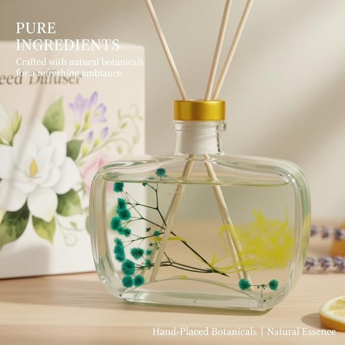 Reed Diffuser, Lavender Scented No Flame Air Freshener for Home, 100ml Long-Lasting Essential Oil Diffuser with Natural Reed Sticks Freesia, Safe for Bedroom, Office, Bathroom