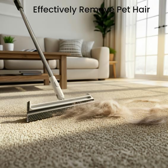 EHOMGUI Squeegee Broom for Floor, Floor Squeegee for Concrete and Tile Cleaning, Floor Scrubber with Long Handle for Bathroom, Kitchen, Shower, Tile, Pet Hair, Fur, Foam Cleaning