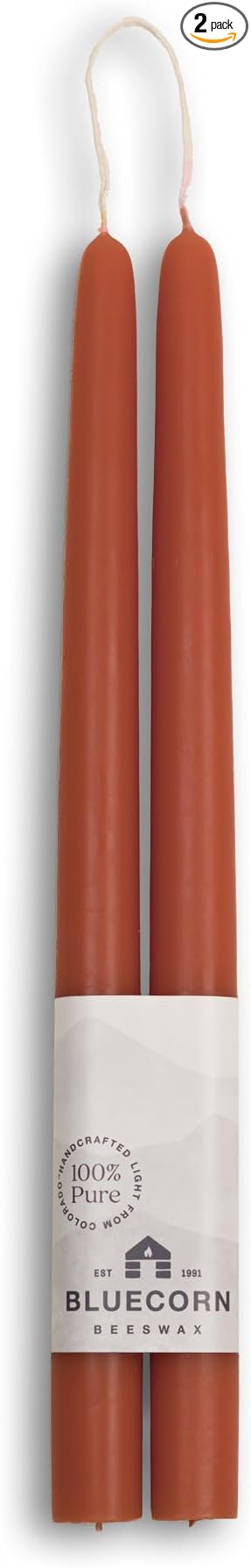 Bluecorn Beeswax Taper Candles, 100% Pure Natural Bees Wax, 12 Inch Pair, Terracotta Candlesticks, Unscented, Clean Burning & Dripless, Long Lasting, Thanksgiving & Christmas Decor, American Made 1 Ct