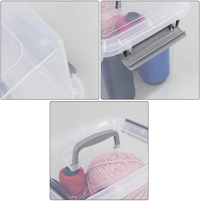 Farmoon 6 Quart Clear Storage Bin, Plastic Stackable Box/Container with Lid and Grey Handle, 6 Packs, R