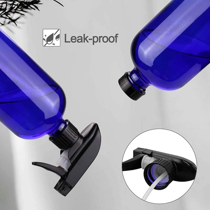 Worldgsb Glass Spray Bottles, 16oz Blue Glass Spray Bottles with Labels & Adjustable Nozzle, Reusable Containers for Cleaning, BBQ, Food, Plants, Alcohol, Essential Oils(1 Pack)