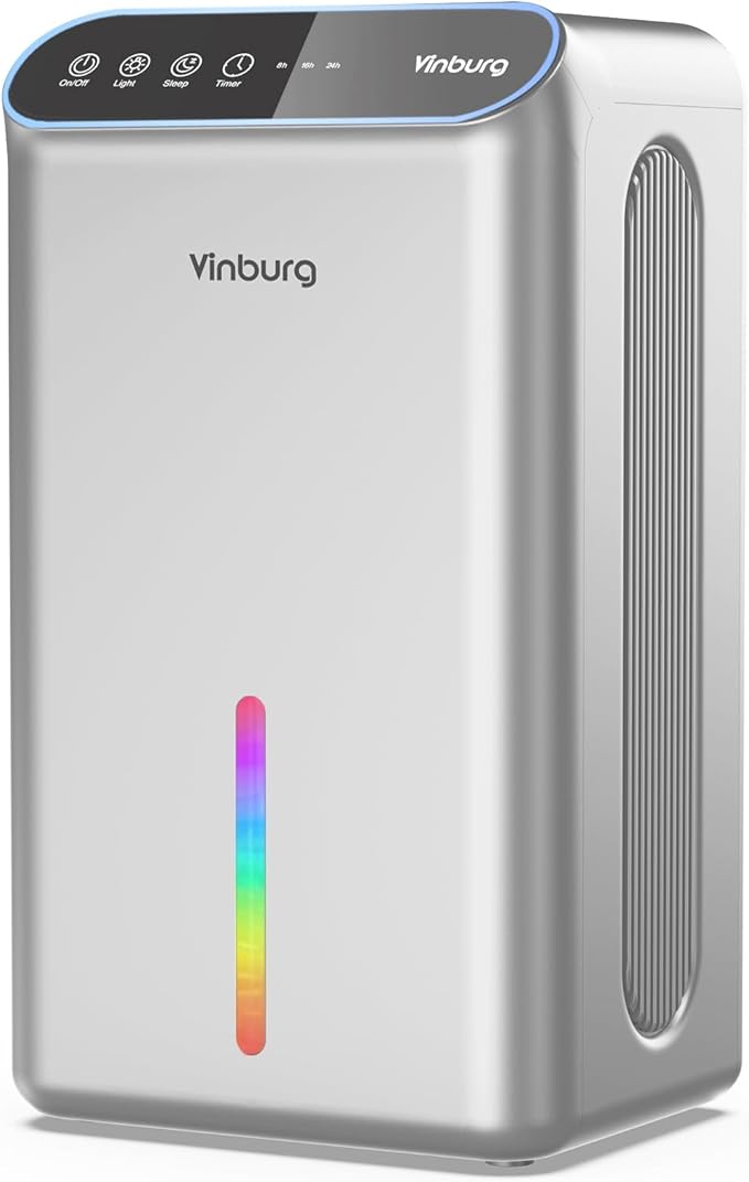 Dehumidifiers for Home (85 OZ Water Tank, 800 sq.ft) Quiet Small Dehumidifier for Basement Bedroom Bathroom with Drain Hose, 3 Gear Timer, Sleep Mode, Auto Shut Off, 7 Color Ambient Light