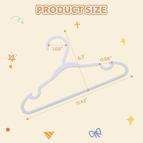 60 Pack White Baby Hangers 11.42 Inch - Kids Non-Slip Clothes Hangers for Infant & Child, Durable Plastic Children's Hangers for Closet, Pants, Coats, Skirts