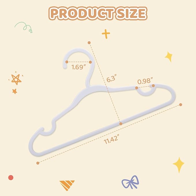 100 Pack White Baby Hangers 11.42 Inch - Kids Non-Slip Clothes Hangers for Infant & Child, Durable Plastic Children's Hangers for Closet, Pants, Coats, Skirts