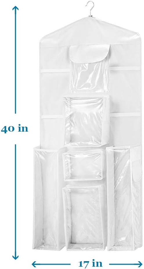 ProPik Hanging Double Sided Wrapping Paper Storage Organizer With Multiple Front And Back Pockets Organize Your Gift Wrap & Gift Bags Bows Ribbons 40”X17" Fits 40 Inch Rolls (White)