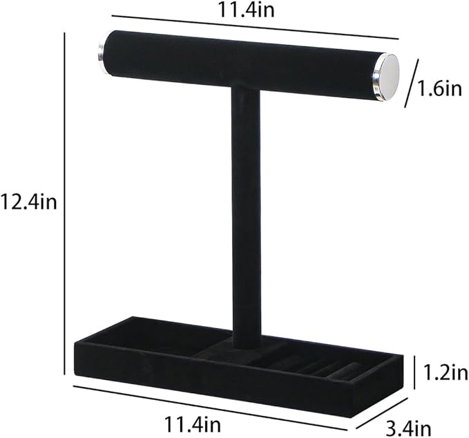 Justsoso Multi-Use Jewelry Holder Stand, Necklace Bracelet Ring Organizer Stand, Scrunchie Watches Velvet Jewelry Holder Stand With Tray for Women Girls Home Use(Black with Lid)