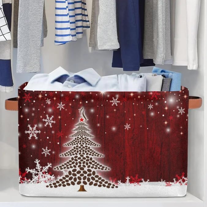 Red Tree Coffee Beans Cube Storage Baskets,Foldable Storage Box Bin,Waterproof Open Shelves Basket Clothing Organizer Toy Basket Gifts Empty for Bedroom Home Decor