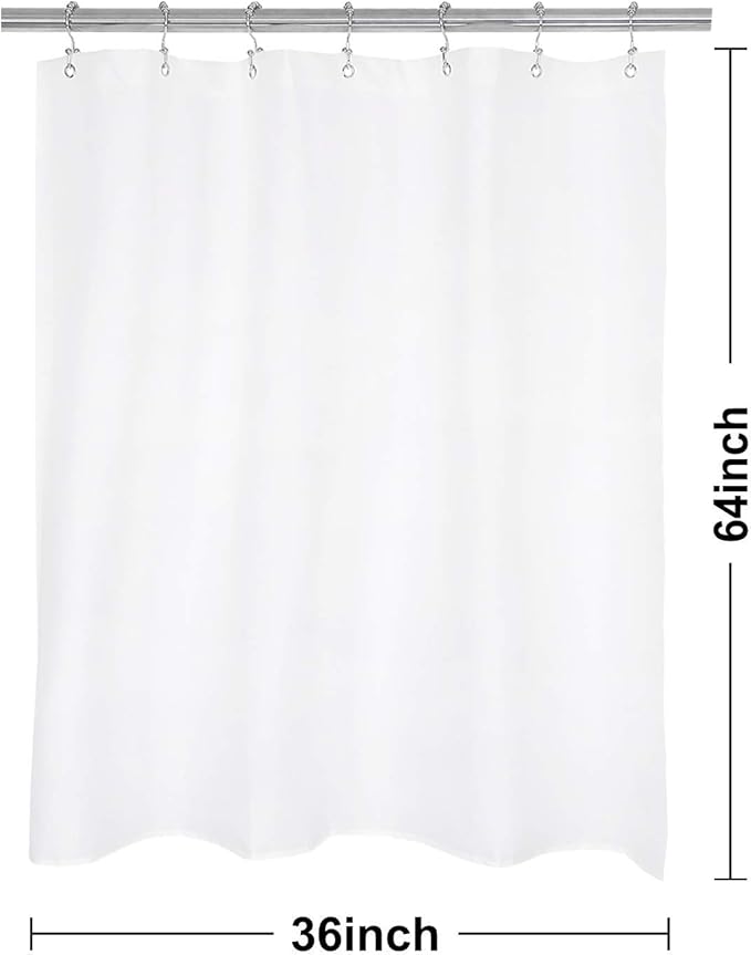 N&Y HOME RV Shower Curtain or Liner 36 x 64 inches with Magnets, Washable Fabric, Water Repellent, White Bathroom Curtains with Grommets, 36x64