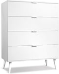 WLIVE 4 Drawer Dresser for Bedroom, Wooden White Tall Dresser, Modern Dressers with Sturdy Metal Handle, Small Chest of Drawers for Living Room, Hallway