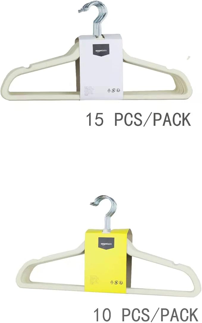 Amazon Basics Slim, Velvet, Non-Slip, Space-Saving Suit Clothes Hangers, Pack of 100, Ivory/Beige