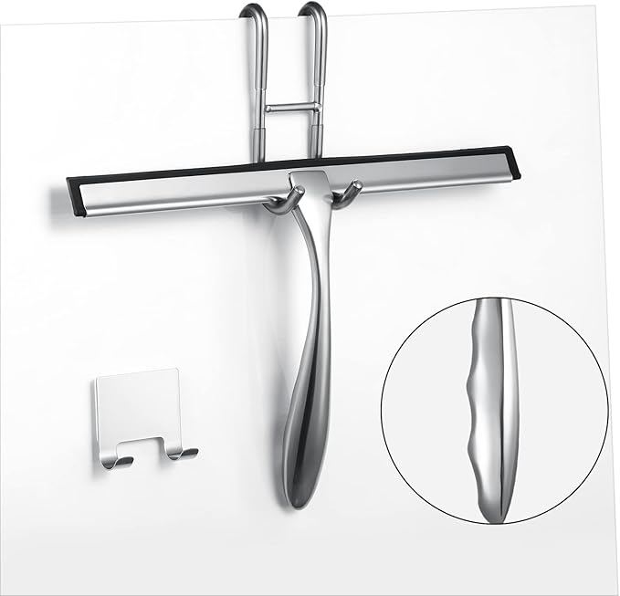 steauty Shower Squeegee for Glass Doors,14-Inch Shower Glass Squeegee, Sliver Shower Squeegee for Shower Doors,Mirror,Windows, with Shower Door Hook and Adhesive Hook