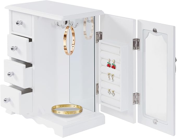 Jewelry Box for Women, 4 Layer Jewelry Holder Organizers Large Jewelry Storage Case with Mirror ,Double Doors, Ring Necklace Carousel, for Necklaces Earrings Rings Bracelets Christmas New Year Gifts