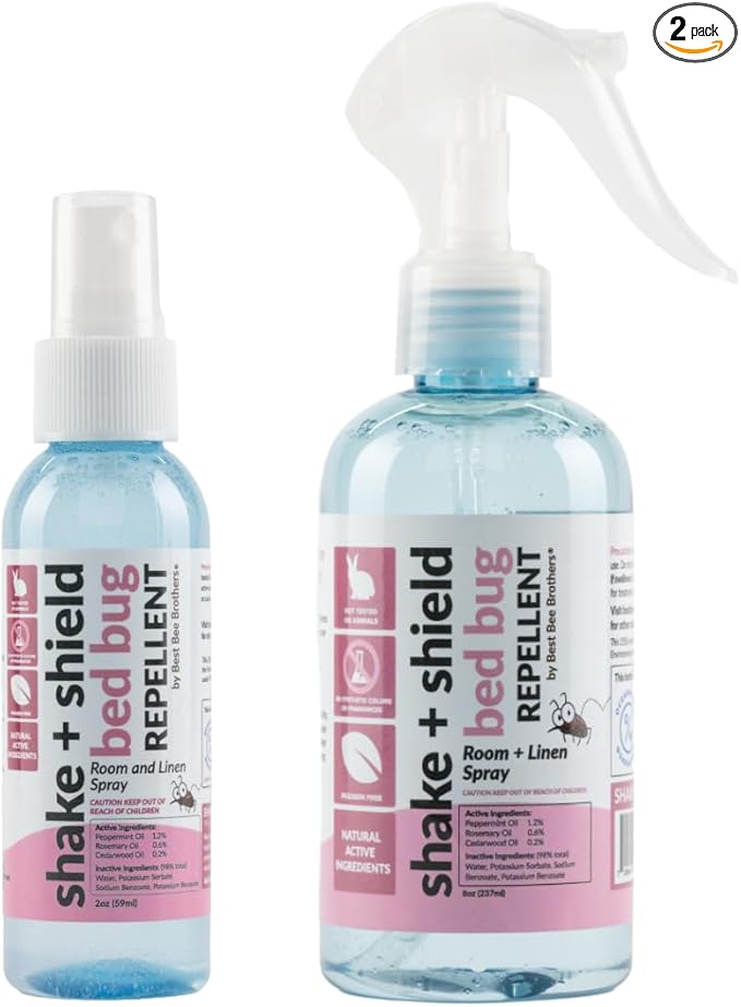 Best Bee Brothers Shake + Shield Room & Linen Bed Bug Spray – Non-Greasy Bug Spray Made with Plant-Based Ingredients, 8 Oz. + 2 Oz.