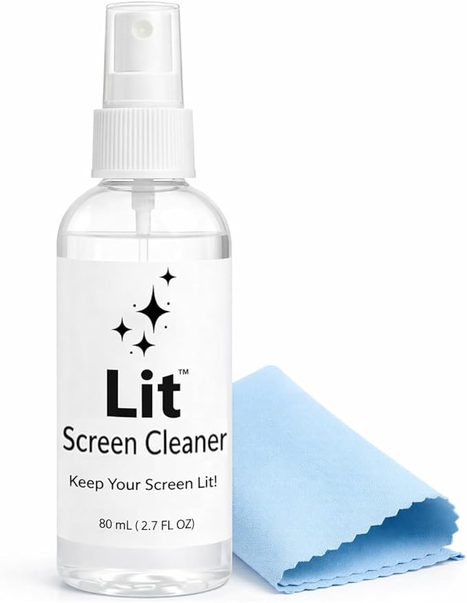 Lit Screen Cleaner Spray Kit (80 mL) + Microfiber Cloth — for Phone, iPad, Tablet, Laptop, Monitor, TV, Camera Lenses & Eyeglasses — Streak-Free, Alcohol-Free & Ammonia-Free, Travel Size