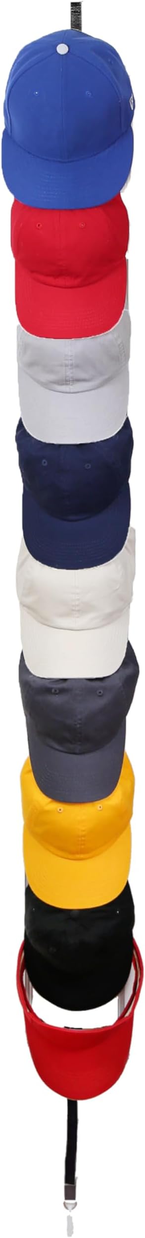 Perfect Curve Cap Rack | Over-The-Door Hat Organizer | Nine hooks holds 9-18 Caps | Baseball Cap Rack for Door | 1 Strap | Black