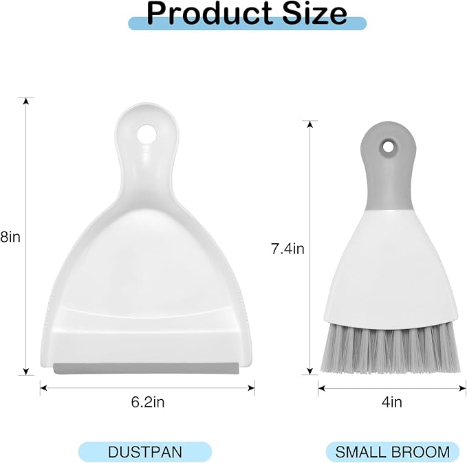 NACENA Mini Dustpan and Brush Set 2 Pack, Small Broom and Dustpan Set Dust Pan and Mini Hand Broom Dustpan and Broom Combo Compact for Home Table Keyboards Sofa Kitchen, White & Gray