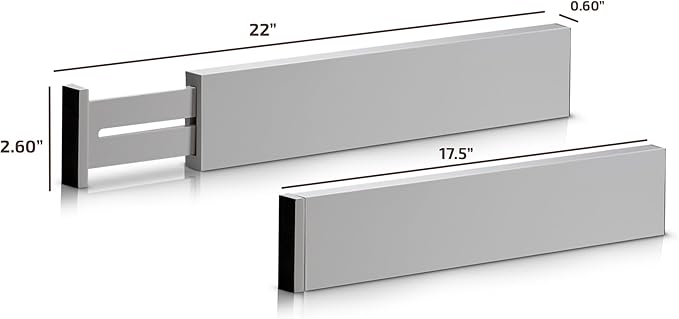 Adjustable Bamboo Drawer Divider Organizers - 6 Pack Large Expandable Drawer Organization Separators for Kitchen Utensils, Dresser, Bedroom, Bathroom, Baby Drawer, Office - 17.5” to 22" (Gray)