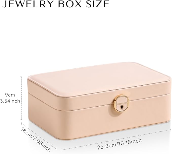 CASEGRACE 2-Layer Jewelry Box with Removable Tray, Portable Jewelry Organizer for Earrings Necklaces Rings, Gift for Women Girls on Birthday Valentine's Day (Amber powder)