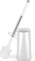 Toilet Brush and Holder Set, Compact Toilet Bowl Brush with Stainless Steel Handle, Hard Bristles, Drip-Proof, Easy to Assemble, Deep Cleaning White