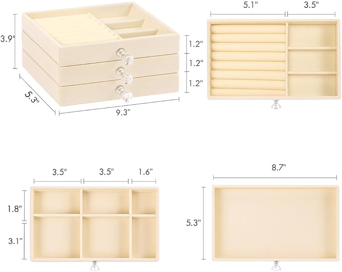 Earring Holder Organizer, Acrylic Jewelry Box with 3 Drawers, Earring Storage Box for Earrings, Rings, Necklaces, Bracelets, Jewelry Organizer and Storage for Women, Velvet Trays, IDEAL Gift