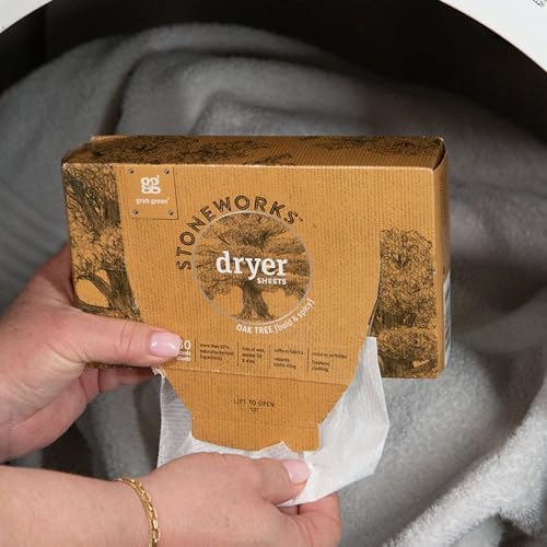 Grab Green Stoneworks Cruelty-Free Dryer Sheets | Softens Fabrics, Freshens Clothing & Reduces Static-Cling and Wrinkles | Plant Based | Oak Tree Scent (80 Sheets)