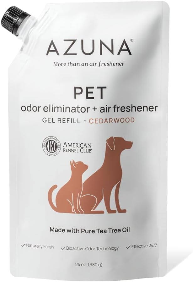 Azuna Pet Odor Eliminator for Strong Odor Gel | Plant Powered Australian Tea Tree Oil | Dog and Cat Room Deodorizer | Pet and Child Friendly | Cedarwood Scent | 24oz Refill