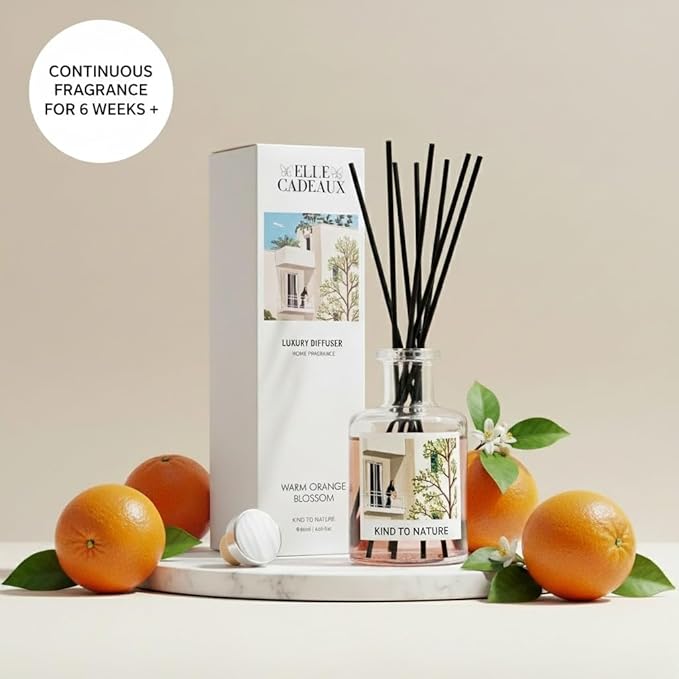 Reed Diffuser Set, Orange Blossom Oil 6.7 fl oz Scented Diffuser with Sticks Home Fragrance Reed Diffuser for Bathroom Shelf Decor
