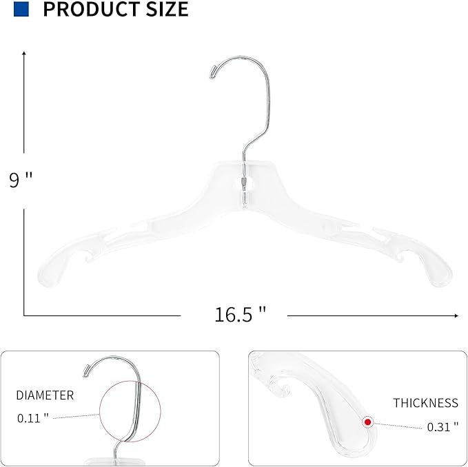 16.5” Clear Plastic Hangers 100 Pack - Durable Clothes Hanger for Wardrobe Organization, Essential Plastic Hanger for Garments, Versatile Coat Hangers for Home and Retail Use