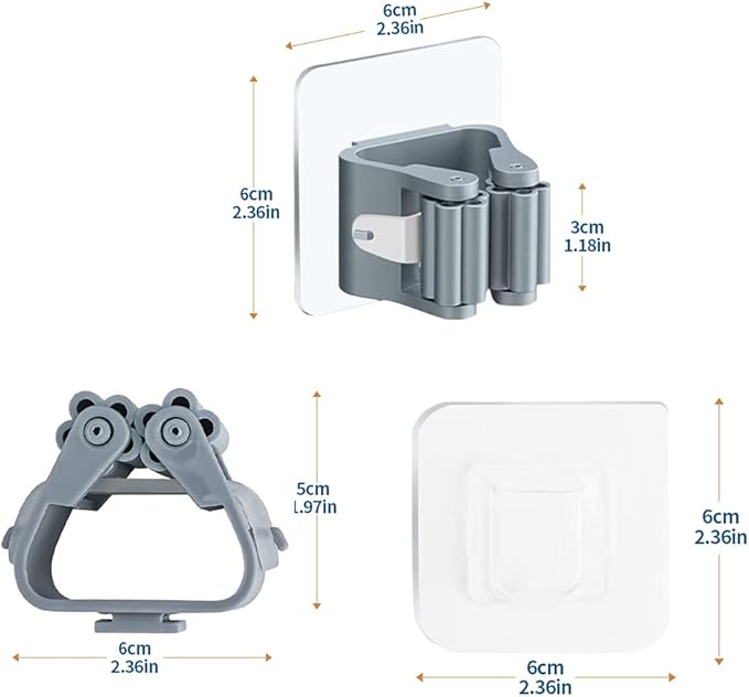 3-H 24-Pack Self Adhesive Broom Holder Wall Mount - Heavy Duty No Drill Broom Organizer for Garage Closet Kitchen, Plastic Storage Rack for Brooms Mops Tools, Peel and Stick Adhesive