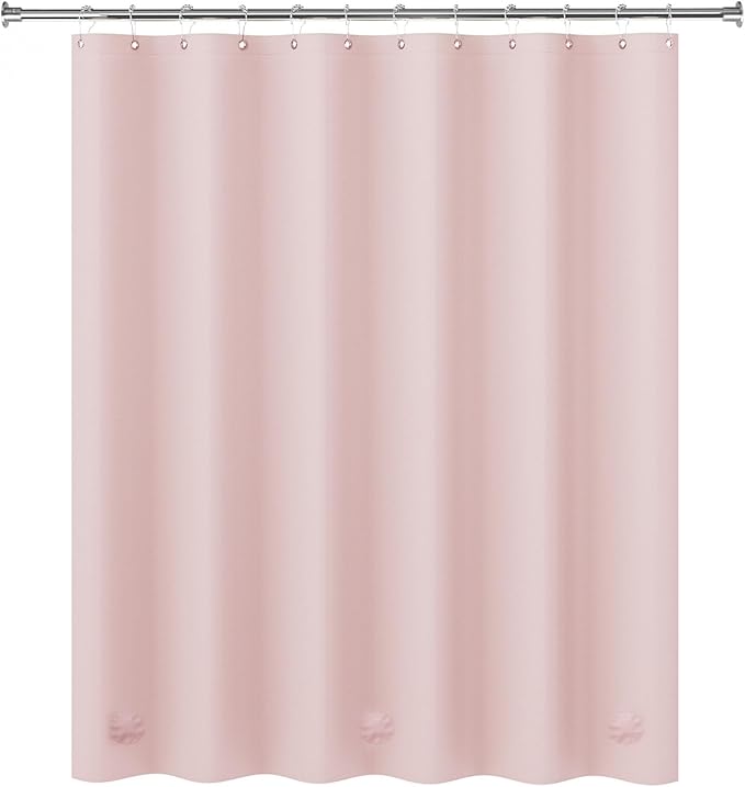 AmazerBath Light Pink Shower Curtain Plastic 72x72 Inches, Premium PEVA Shower Curtain Pink, 8G Heavy Duty Shower Curtains for Bathroom with 3 Big Weighted Stones and 12 Rustproof Grommets
