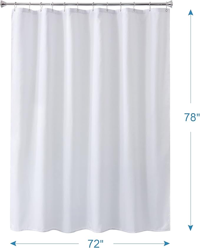 Amazer White Long Shower Curtain Liner Washable, 72 x 78 Inches, Fabric Shower Liner with 2 Bottom Stones, Waterproof 2-in-1 Shower Curtain and Liner, 12 Grommet Holes, Hotel Quality, White