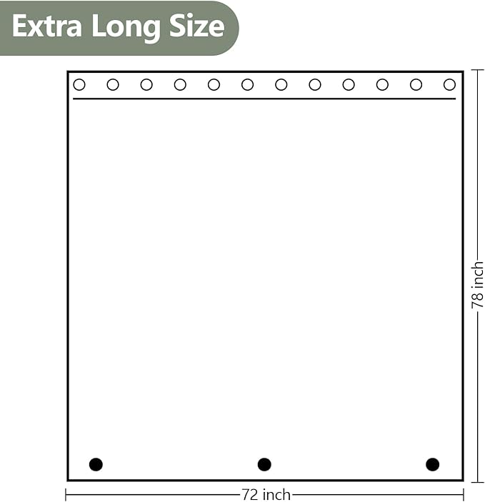 Waterproof Fabric Long Shower Curtain Liner with 3 Extra-Large Magnets, 72 x 78 inch Extra Long Green Cloth Shower Liner Machine Washable, Hotel Quality Lightweight Shower Curtain for Bathroom