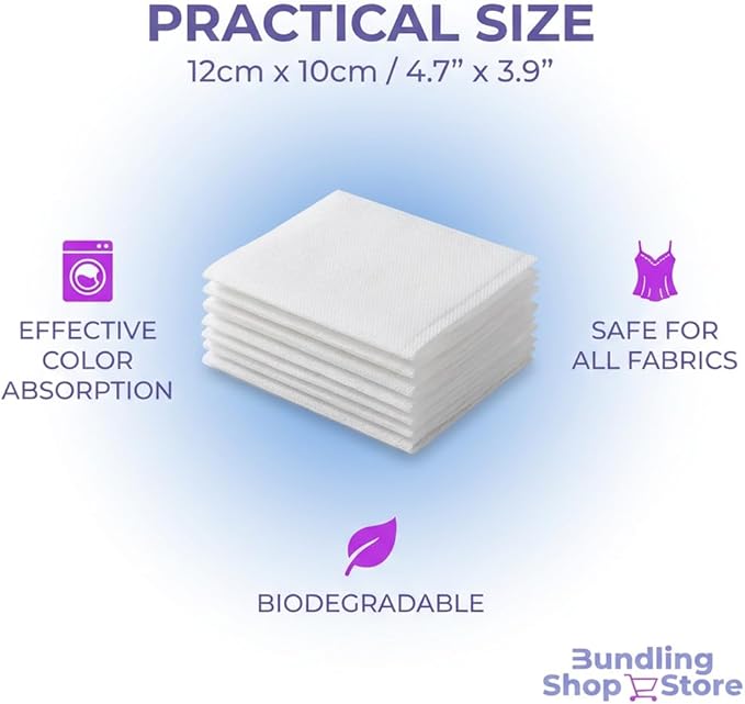 Color Catchers for Laundry- Pack of 50 White Laundry Sheets, Color Absorbent Paper for Mixed Washing, Non Abrasive Fabric Care, Thin & Soft Washing Machine Accessories