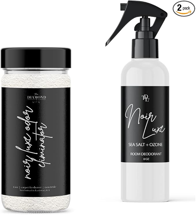 The Diamond Life Home "Noir Luxe" Sea Salt & Ozone, Carpet Powde For Vacuumingr, Mattress & Upholstery Freshener With Room Spray, Air/Fabric/Linen Odor Eliminator For Homes With Kids & Pets Bundle