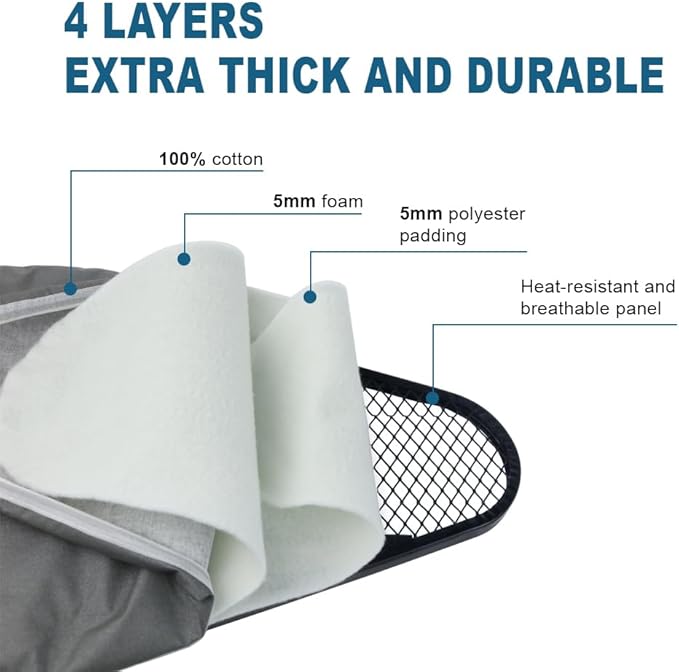 Ironing Board Full Size, Heat Resistant Cover Wide Iron Board with Steam Rest, Ultra Thick Padding, Height Adjustable Heavy Sturdy Metal Frame Legs Ironing Stand,Non-Slip Foldable 58"x15"