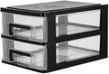 Tofficu Plastic Storage 2 Drawer Storage Tower Multifunctional Storage Cabinet with Clear Drawers Storage Case Organizer for Craft Stationary (2 Layers Black)