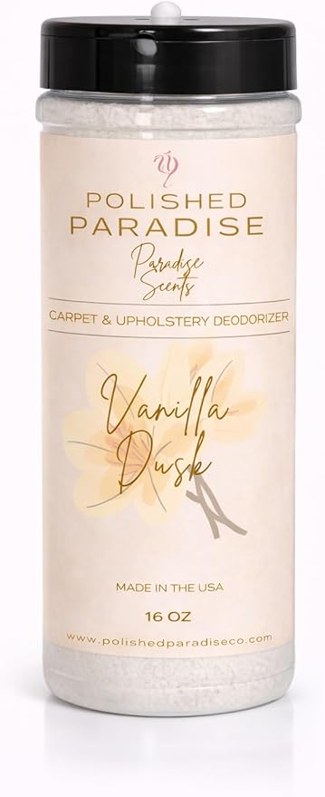 Polished Paradise Co Luxury Carpet and Upholstery Deodorizer, Resort Inspired Scent Powder for Rugs and Textiles, 16 Oz (Vanilla Dusk)