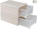 17.8 Quart Desktop Stackable Storage Drawers, 2 Pack Plastic Drawer Boxes, Beige