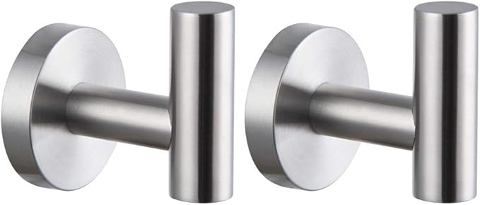 Brushed Stainless Steel Towel Coat Hooks Bathroom Clothes Garage Hotel Cabinet Closet Sponges Robe Hook Wall Mounted Round Kitchen Heavy Duty Bath Door Hanger 2 Pack