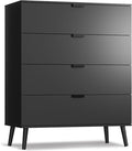 WLIVE 4 Drawer Dresser for Bedroom, Wooden Black Tall Dresser, Modern Dressers with Sturdy Metal Handle, Small Chest of Drawers for Living Room, Hallway
