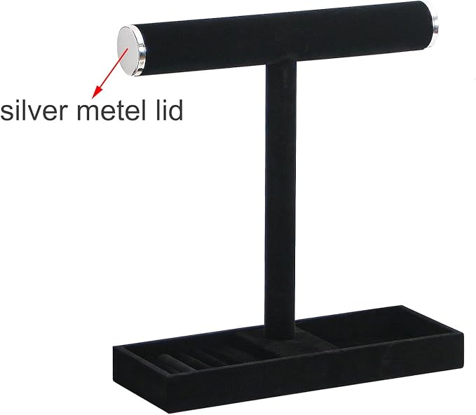 Justsoso Multi-Use Jewelry Holder Stand, Necklace Bracelet Ring Organizer Stand, Scrunchie Watches Velvet Jewelry Holder Stand With Tray for Women Girls Home Use(Black with Lid)