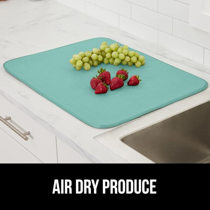 GORILLA GRIP Ultra Water Absorbent Microfiber Dish Drying Mat, 18x32, Quick Dry Thick Mesh, Slip Resistant Pad for Sink Dishes or Under Rack, Kitchen Counter Accessories, Machine Wash Mats, Mint