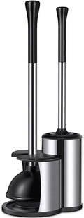 Toilet Plunger Bowl Brush Set: Hideaway Heavy Duty Toilet Plunger Scrubber Cleaner Holder Combo for Bathroom with Covered Caddy Hidden Elongated Discreet Apartment Toilet Plunger Brush Accessories…1