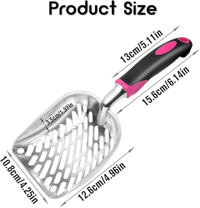 Apidgrowth Cat Litter Scoop-Metal Cat Scooper-Long Handle Scoop,Cat Scooper-Poop Sifting-Mesh Shovel-Suitable for Cat Litter Box, (Rose Red)-Christmas