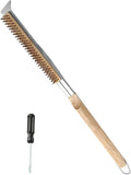 ToppYuanZea 21 Inch Pizza Oven Brush with Scraper, Brass Bristles, Outdoor BBQ Grill Cleaning Brush Copper Wire Pizza Stone with 1 Screwdriver Outdoor Oven Accessories