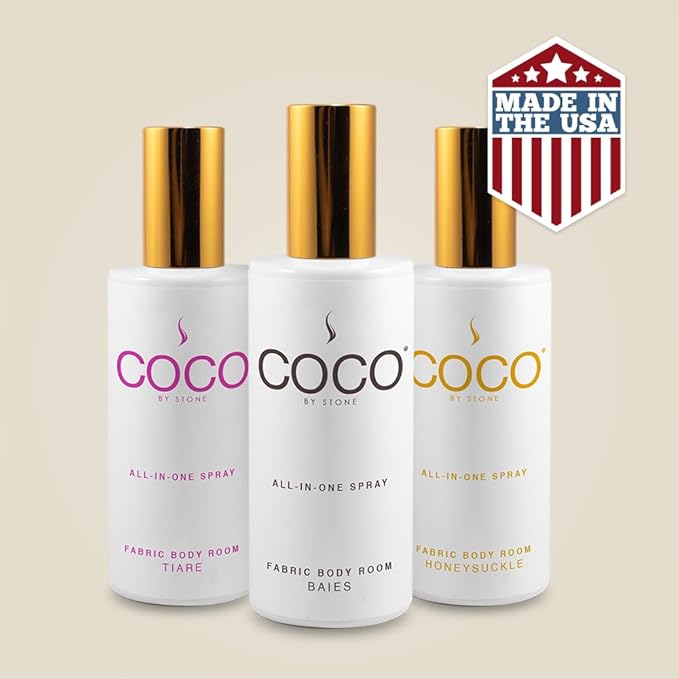COCO by Stone 5oz All-in-One Spray (White Tea) Shake & Spray Formula for Fabric, Pillows, Interiors, Clothing, Home Fragrance Accessories, Room Perfume, Room Deodorizer, Vegan & Cruelty-Free