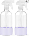 Worldgsb 2 Pack Glass Spray Bottles with Silicone Sleeve, 16 oz Empty Refillable Containers with Adjustable Spray Nozzles, Spray Bottles for Hair, Cleaning Solutions and Plants Purple