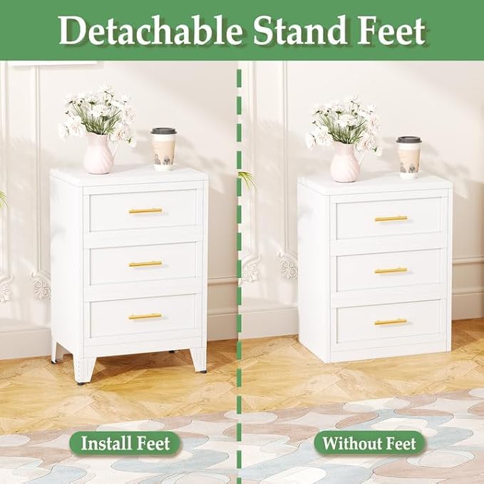 Metal Dresser Narrow Dresser for Bedroom Chest, 35.43" H Drawer Chest, Closet Dressers & Chests of Drawers for Living Room, Hallway (3 Drawers White 24inch Wide)