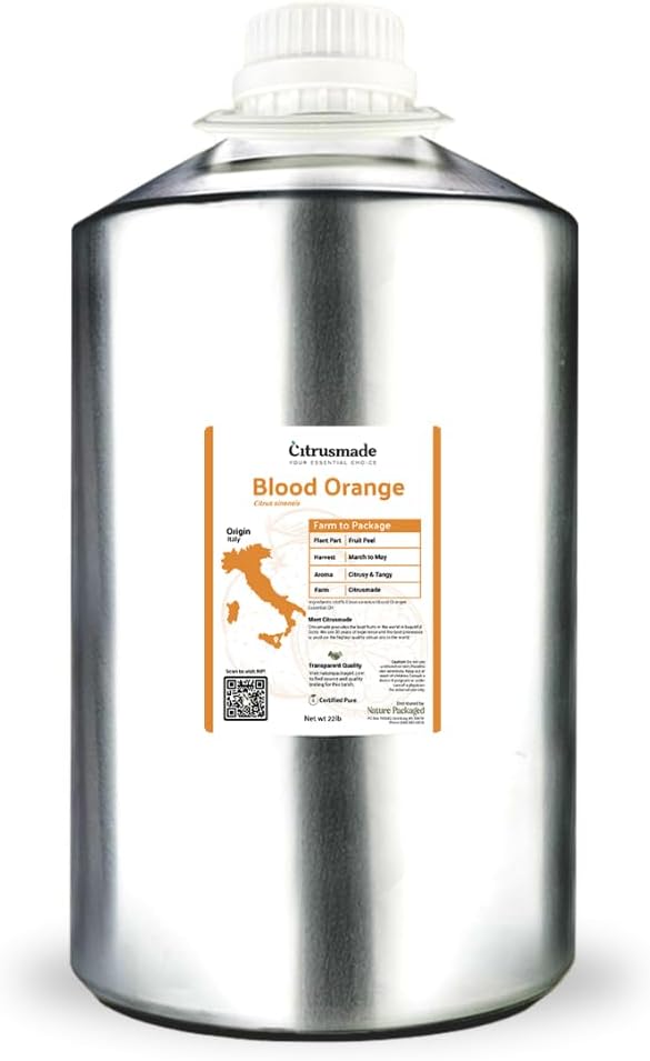 Blood Orange Essential Oil - Direct from Citrusmade in Sicily - Pure Essential Oil for Diffusers and Aromatherapy - Natural Citrus Scent | 100% Pure Therapeutic Grade (22lbs)